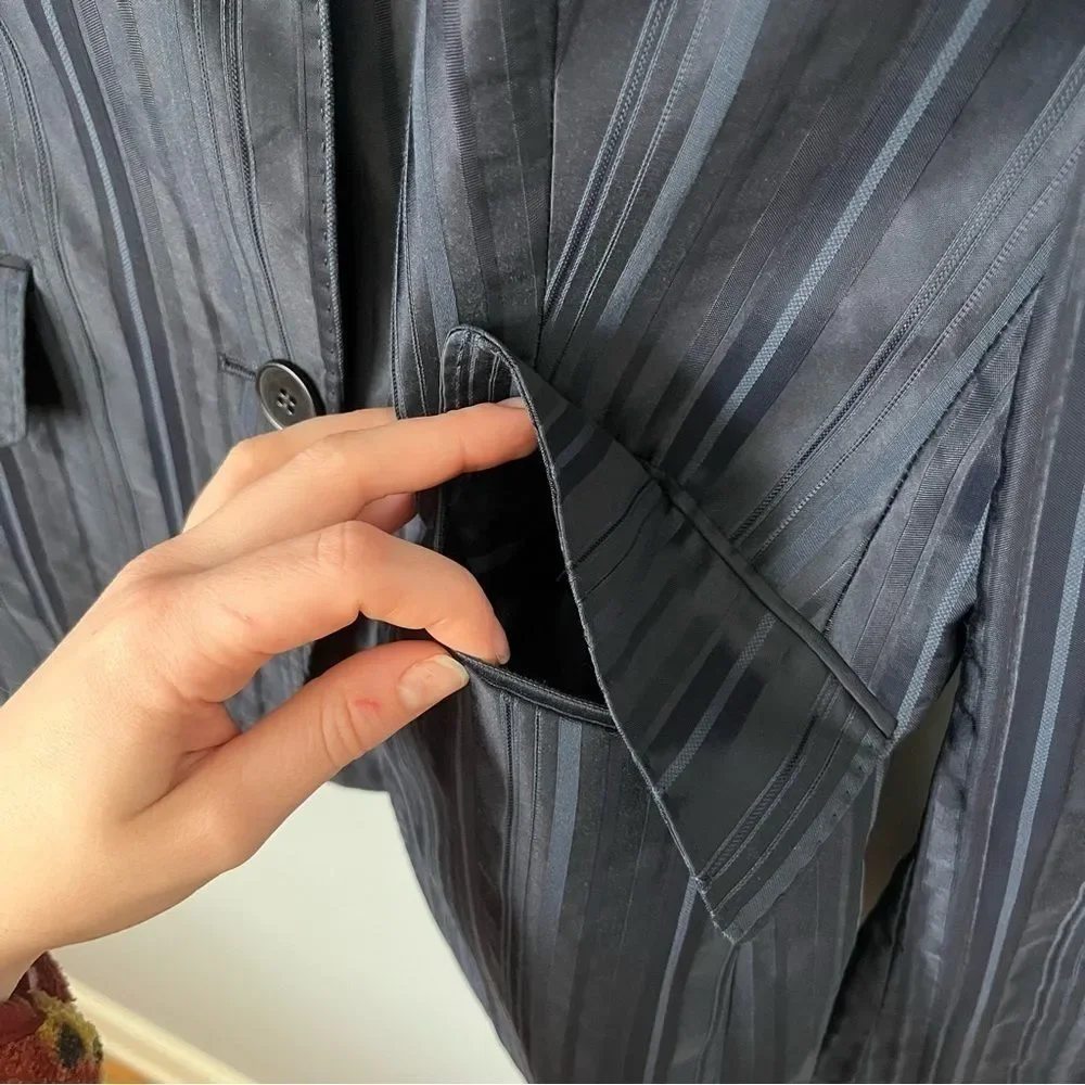 Massimo Dutti 2000s Vintage Textured Navy Blue Striped Blazer Jacket EU Sz 40/30